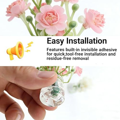 3 PCS Mini Flower Car Dashboard Decor Set, Cute Daisy Cherry Blossom Vase Ornaments, Natural Simulated 3D Vase Arrangement, Universal Rear View Mirror Dashboard Interior Accessories