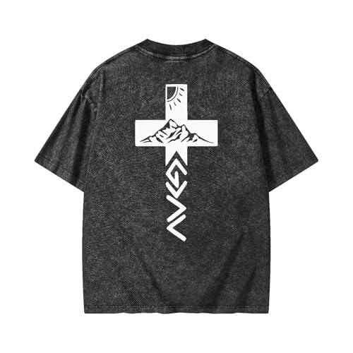 Christian Deadlift Shirts for Men Women Oversized Acid Washed Graphic Tees Jesus Faith GymTee - color: Cross Black, size: Large