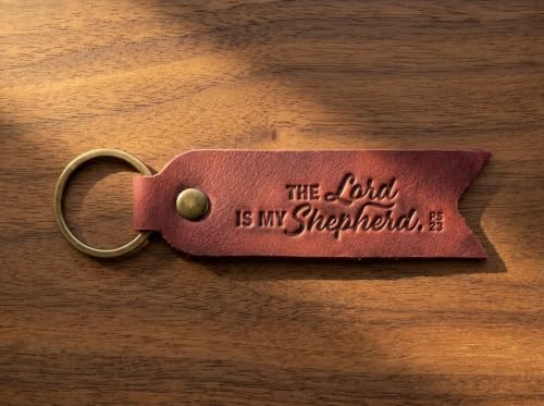 Leather Keychain, Christian Gifts for Men and Women, Full Grain Cowhide Debossed Bible Verse Flat Key Fob - color: Pentecost Red
