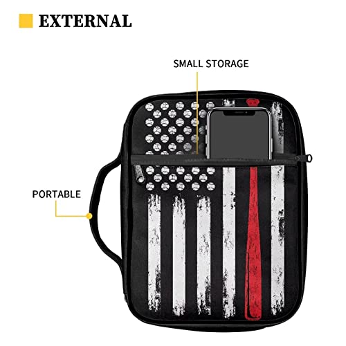 Suobstales Baseball American Flag Bible Covers for Women Men Bible Case Bible Bag Tote Book Carrying Case Bible Accessories with Handle and Zippered Pocket - color: Baseball American Flag