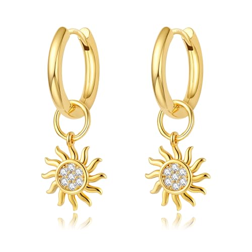 DAILY VIBES Cute Butterfly Star Cross Heart CZ Dangle Earrings for Women - color: Gold Sun CZ