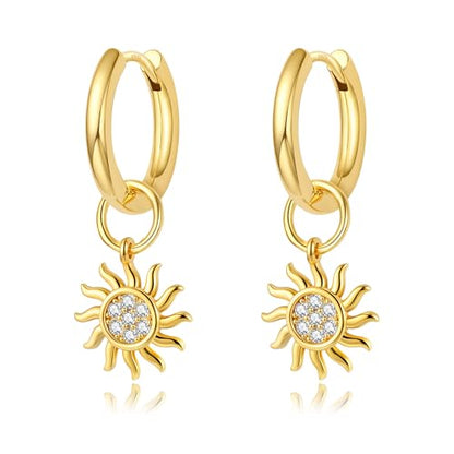 DAILY VIBES Cute Butterfly Star Cross Heart CZ Dangle Earrings for Women - color: Gold Sun CZ