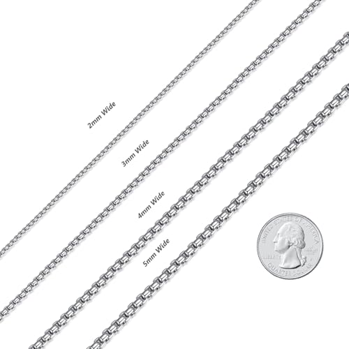 FOSIR Mens Chain Necklaces, Stainless Steel Rolo Chain Necklace for Men and Women, Silver Tone Box Chains for Men, Wide 2/3/4/5mm - size: 18.0 Inch long, style: 5mm-stainless steel