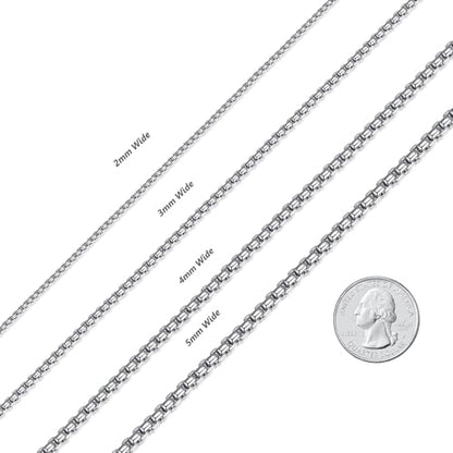 FOSIR Mens Chain Necklaces, Stainless Steel Rolo Chain Necklace for Men and Women, Silver Tone Box Chains for Men, Wide 2/3/4/5mm - size: 30.0 Inch long, style: 2mm-stainless steel