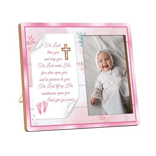 Baptism Frame for Girl - The Lord Bless You Picture Frame, Pink Baby Dedication Photo Gift, Christening Favor -A07