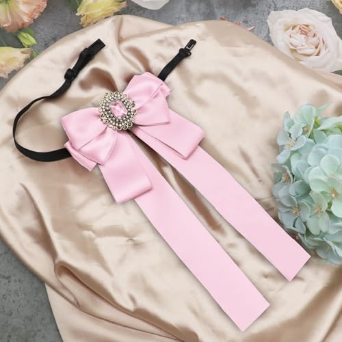Womens Bow Tie Adjustable Rhinestone Bowtie for Women Ladies Girls Pre-tied Womens Tie for Shirt Suit Uniform - color: Pink-strap-style 2