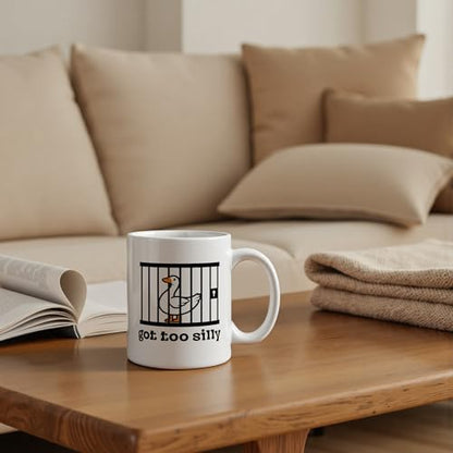 Funny Goose Mug 11 oz, Goose Lover Gifts Coffee Cups Ceramic, Got Too Silly Sarcastic Farm Animal Ceramic Mug for Coffee Tea Hot Cocoa Home Office Work - color: White
