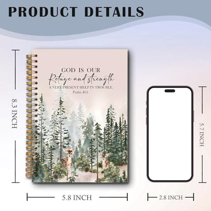 Woodland Christian Spiral Notebooks, Psalm 46:1 Bible Journal, Scripture Journals for Writing, Christian Gifts for Women Men, Religious Notebook for Note Taking, 5.5x8.3 Inch - color: white Bible Notebook-8