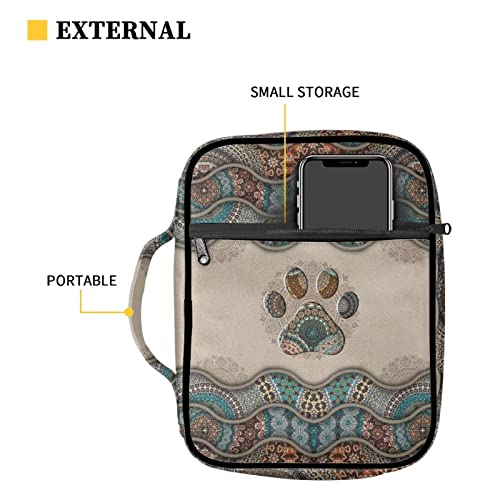 Suobstales Boho Paw Print Bible Cover Bible Case for Women Men Lightweight Carrying Book Cover Church Bag Bible Protective Bag with Handle and Zippered Pocket - color: Boho Paw