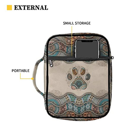 Suobstales Boho Paw Print Bible Cover Bible Case for Women Men Lightweight Carrying Book Cover Church Bag Bible Protective Bag with Handle and Zippered Pocket - color: Boho Paw