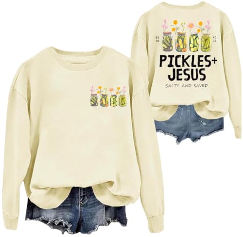 3 D G Christian Pickles and Jesus Salty and Saved Sweatshirt And Hoodie - color: Khaki-1, size: X-Large