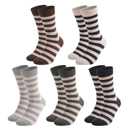 Men's Colorful Striped Dress Socks, 5-Pack Cotton, Sock Size 10-13 - color: Classic Neutral Stripes