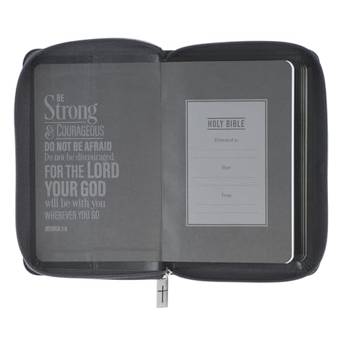 KJV Holy Bible, Mini Pocket Size, Red Letter, Reading Plan, Thematic Verse Finder, Ribbon Bookmark, King James Version, Vegan Leather, Black/Gray Zipper Closure, 6.2" x 4.3" (KJV Pocket Editions)