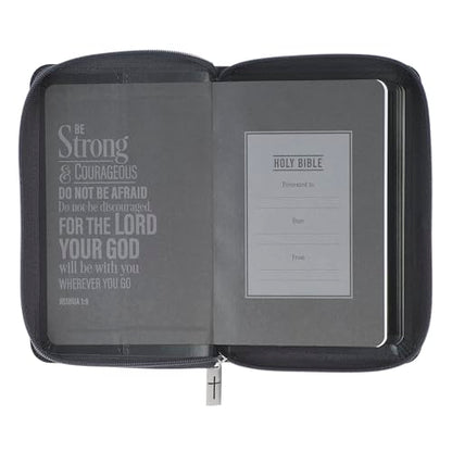 KJV Holy Bible, Mini Pocket Size, Red Letter, Reading Plan, Thematic Verse Finder, Ribbon Bookmark, King James Version, Vegan Leather, Black/Gray Zipper Closure, 6.2" x 4.3" (KJV Pocket Editions)