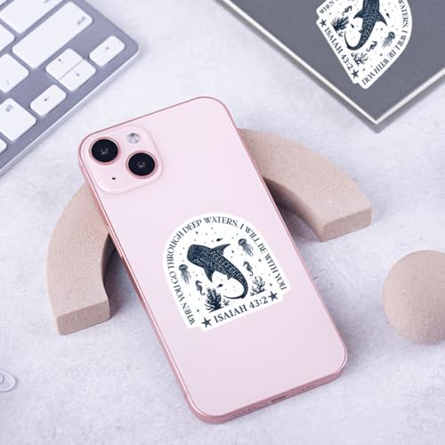 3 Pcs When You Go Through Deep Waters I Will Be with You Bible Verse Stickers, Isaiah 43:2 Christian Faith Ocean Whale Illustration Stickers Die-Cut Waterproof for Laptop, Water Bottle, Phone - size: 6 inch