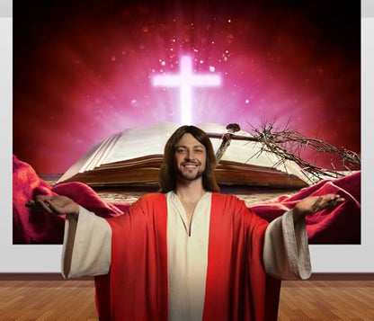 Fabric 15x8ft Jesus Crown of Thorns Backdrop Christian Cross Easter Resurrection Background for Religious Event Theme Party Decorations Lent Church Banners Crucifixion of Jesus Photo Props - size: 15x8ft