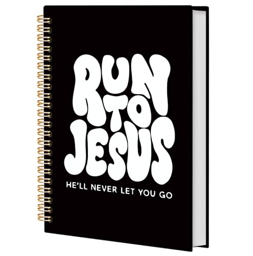 Black and White Christian Spiral Notebook, Run to Jesus Bible Verse Journal, Religious Scripture Journals for Writing, Bible Notebooks for Note Taking, Church Notes Journal, 5.5x8.3 Inch - color: God-Black and White