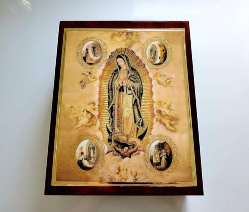 Vela para Bautizo con Caja de Madera con 12 Organzas de Recuerdos con Rosarios En Espanol