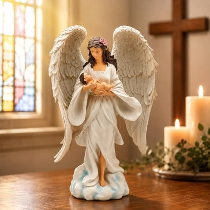 12.6 Inch Guardian Angel Figurine Holding Baby Figurine - size: 12.6 inch