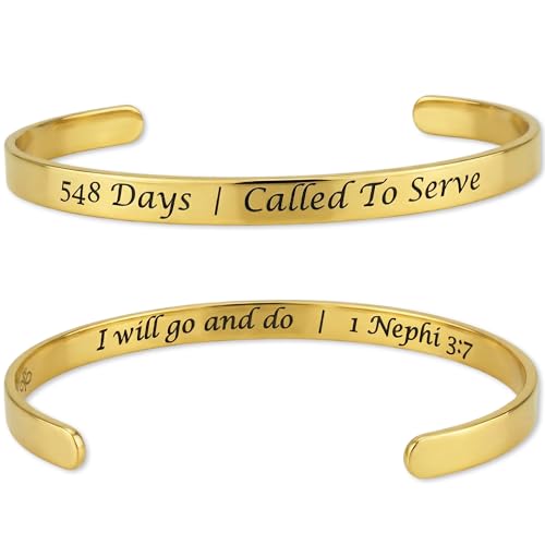 Missionary Bracelet 548 Days | Called to Serve Scripture Cuff Stainless Steel Adjustable Christian Faith Jewelry for Women - color: Golden
