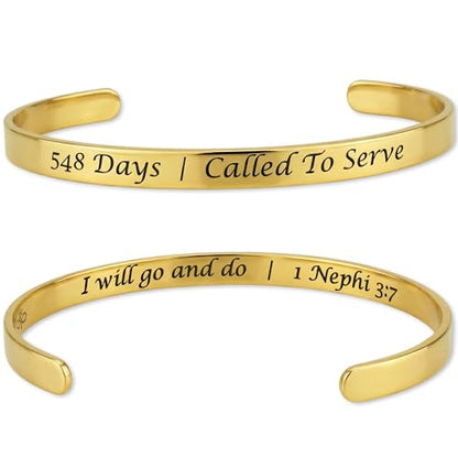 Missionary Bracelet 548 Days | Called to Serve Scripture Cuff Stainless Steel Adjustable Christian Faith Jewelry for Women - color: Golden