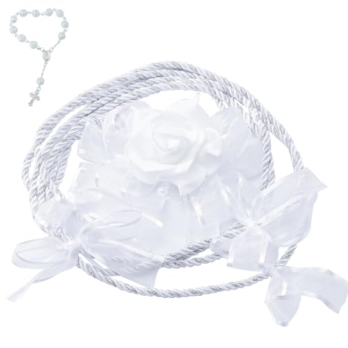 Wedding Lasso - Wedding Lasso Rope Catholicism Christian Wedding Ceremony,with 2 Pcs Prayer Beads，Bride and Groom Wedding Gift (White) - color: White