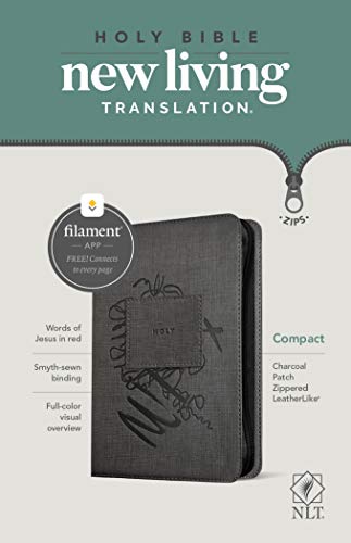 NLT Compact Zipper Bible, Filament Enabled (LeatherLike, Charcoal Patch, Red Letter)