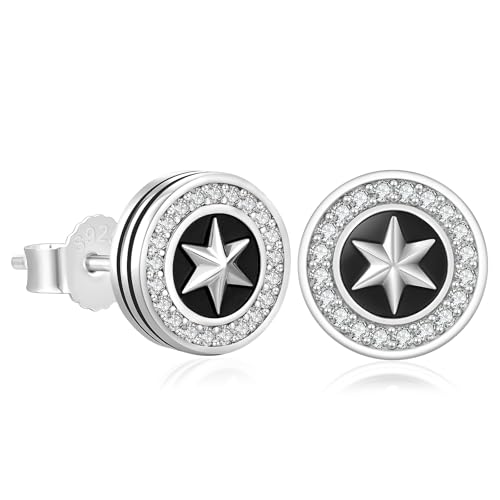 KRKC&CO Earrings for Men, Sterling Silver Earrings Studs, Hypoallergenic - color: Black G