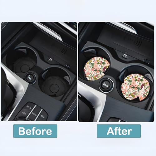 Car Cup Holder Coasters, 2 Pack – 2.75" Universal Auto Anti-Slip Insert Coaster, Rubber Car Coasters, Personalized Car Accessories for Women (Burgundy Flowers) - color: Burgundy Flowers