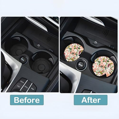 Car Cup Holder Coasters, 2 Pack – 2.75" Universal Auto Anti-Slip Insert Coaster, Rubber Car Coasters, Personalized Car Accessories for Women (Burgundy Flowers) - color: Burgundy Flowers