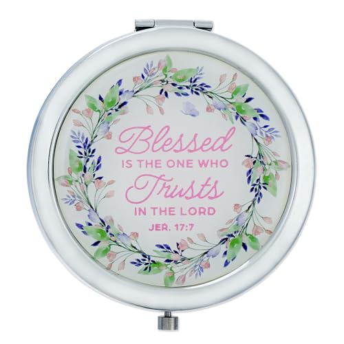 Christian Art Gifts Inspirational Portable Floral Makeup Compact Mirror for Women: Blessed Bible Verse 1x/2x Magnification Cute Chrome Double-sided Case for Purses, Travel Bags, Pink Multicolor Floral - color: Blessed