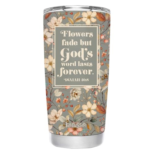 Kerusso Faith Based Insulated Travel Tumbler 20 Ounce Stainless Steel Flowers Fade