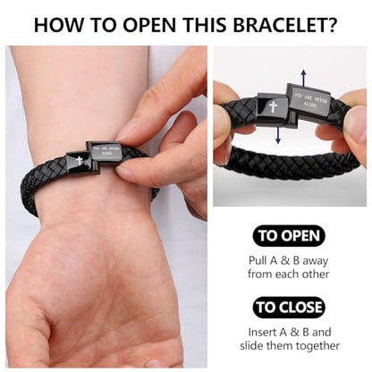 Black Braided Leather Bracelet for Men, Bible Verse Inspirational Christian Religious Bracelet for Man Dad Husband Boyfriend Grandson Son Birthday Baptism Easter Gifts - color: To My Grandson