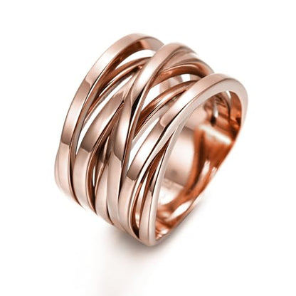 CIUNOFOR 13.7MM Cross Ring Enhancers for Women Statement Engagement Ring for Men and Unisex adults Silver Gold Rose Gold Plated Ring Customized Personalized - color: Rose Gold