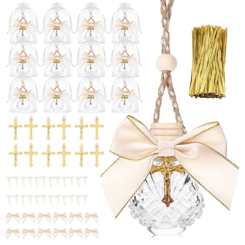 12 Sets Holy Water Bottles Baptism Favors for Guest Holy Water Container with Cross, 10ml Glass Catholic Gifts for Church Communion Gifts Christian Wedding Baptism Party Favors Decorations (Square) - color: Style 1
