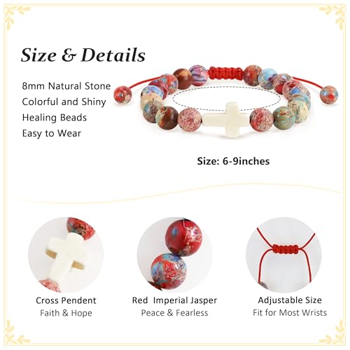 BAYLAY Gifts for Teen Girls Boys, Cross Bracelet for Kids Easter Christian Religious First Communion Baptism Confirmation Gifts for Girls Boys - color: Red Imperial