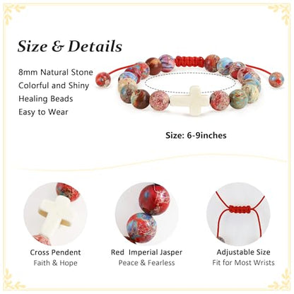 BAYLAY Gifts for Teen Girls Boys, Cross Bracelet for Kids Easter Christian Religious First Communion Baptism Confirmation Gifts for Girls Boys - color: Red Imperial