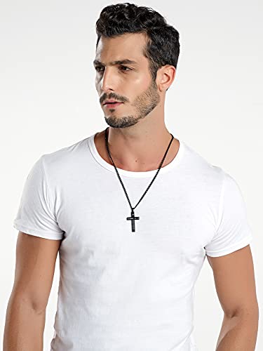 REVEMCN Black & Silver Bible Verse Cross Necklace for Men Boys 20-24" Chain - color: Isaiah 41:10 - Black