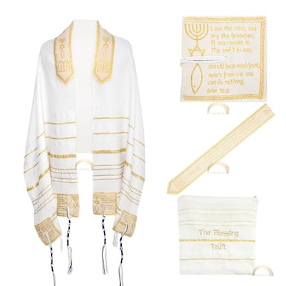 The Blessing Tallit, Messianic Christian Prayer Shawl 73x33in - color: Gold/White