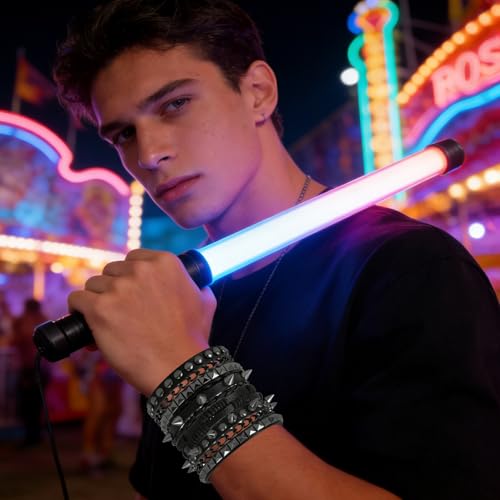 4 Pcs Leather Cuff Bracelets for Men with Spiked Cross Studded Stars Charms - color: Black-Spikes