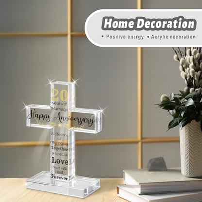 PVOPVO 20th Wedding Anniversary Religious Cross Gifts for Him Her 20 Year Anniversary Romantic Gift for Women Men Couple 20 Years of Marriage Gifts for Couple - color: 20th Anniversary