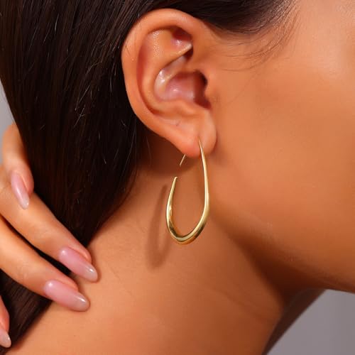 18K Gold Plated Hoop Earrings for Women, NICKEL-FREE & HYPOALLERGENIC, Timeless Jewelry Gift - color: Silver-Circular Ring