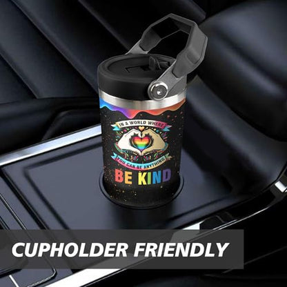 Rainbow Pride Flag Tumbler, Retro Be You Travel Mug, Gay Pride Cups Lesbian Gifts for Women Men, 30 Oz Stainless Steel Tumbler With Handle & Straw, LGBTQ Awareness Month Gifts - color: LGBTQ Awareness Tumbler-1
