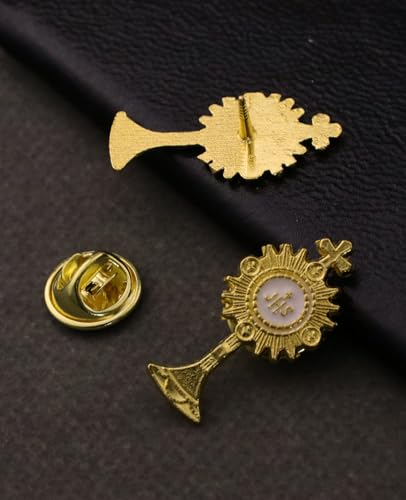 Cottvott Holy Spirit Enamel Dove Lapel Pins/Holy Chalice Pins Catholic Crucifix Jesus Cross Lapel Pins Religious Brooches Women Men Christian Party Favors - color: 5pcs-holy chalice-gold color