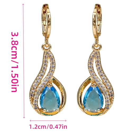 18K Gold Plated, Dangle Earrings for Women, Flower/Heart Drop earrings, Hypoallergenic Cubic Zirconia Earrings, Lightweight, Party, gold earrings, Jewelry for Gifts, Fashion - style: 0833-Blue