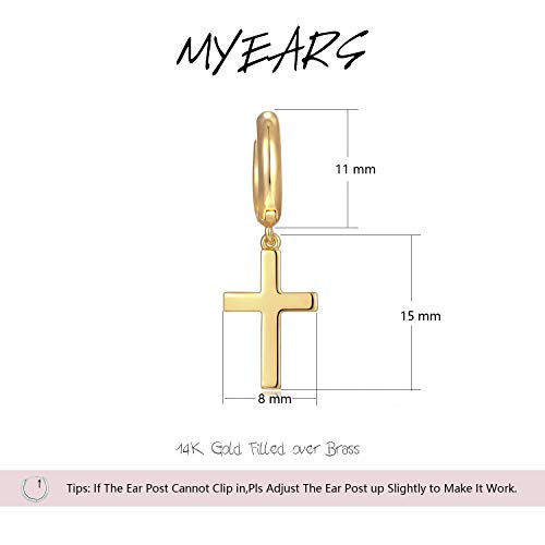 MYEARS Women Earrings Gold Huggie Hoop Dangle Drop 14K Gold Plated Small Simple Hypoallergenic Everyday Jewelry - style: Cross
