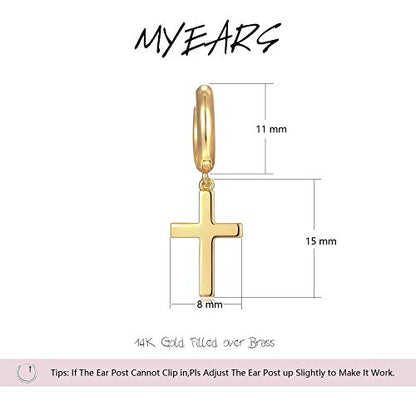 MYEARS Women Earrings Gold Huggie Hoop Dangle Drop 14K Gold Plated Small Simple Hypoallergenic Everyday Jewelry - style: Cross