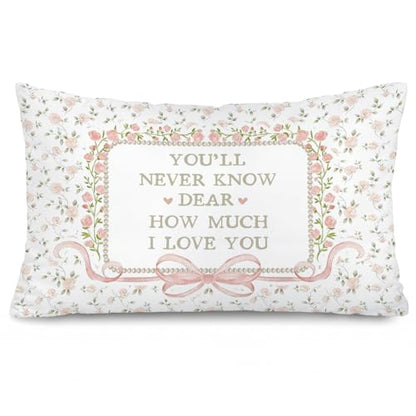 Pink Bow Floral Girl Nursery 12x20 Pillow Cover - color: 00-you'll Never Know Dear How Much I Love You(white)