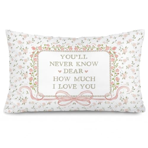 Pink Bow Floral Girl Nursery 12x20 Pillow Cover - color: 00-you'll Never Know Dear How Much I Love You(white)