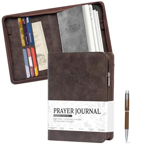 Ospelelf Daily Bible Prayer Journal for Men, Zippered Leather Scripture Study Notebook Religious Planner for Reflection & Gratitude, Ideal Gift for Jesus Faith Believers, Undated 3 Months, Brown - color: brown